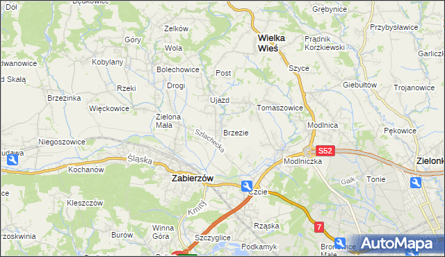 mapa Brzezie gmina Zabierzów, Brzezie gmina Zabierzów na mapie Targeo