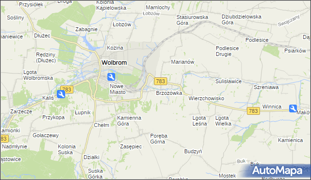 mapa Brzozówka gmina Wolbrom, Brzozówka gmina Wolbrom na mapie Targeo