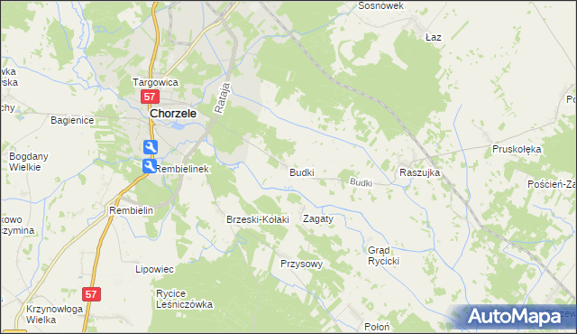 mapa Budki gmina Chorzele, Budki gmina Chorzele na mapie Targeo