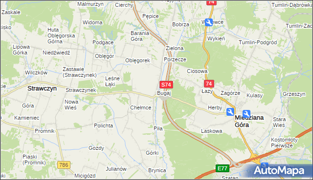 mapa Bugaj gmina Strawczyn, Bugaj gmina Strawczyn na mapie Targeo