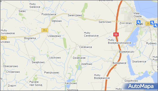 mapa Cerekwica gmina Żnin, Cerekwica gmina Żnin na mapie Targeo