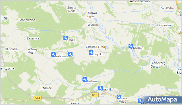 mapa Chojniki gmina Olszewo-Borki, Chojniki gmina Olszewo-Borki na mapie Targeo