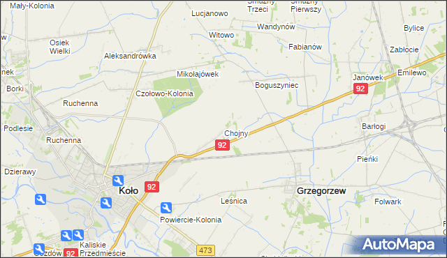 mapa Chojny gmina Koło, Chojny gmina Koło na mapie Targeo