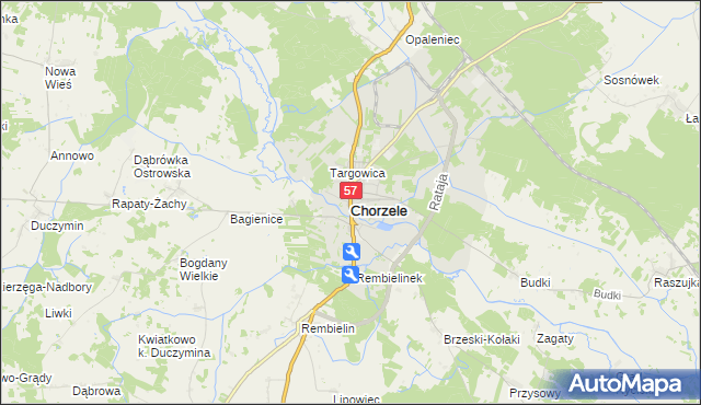 mapa Chorzele powiat przasnyski, Chorzele powiat przasnyski na mapie Targeo