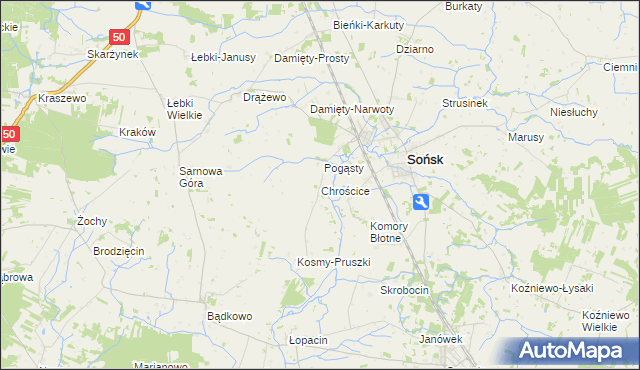 mapa Chrościce gmina Sońsk, Chrościce gmina Sońsk na mapie Targeo