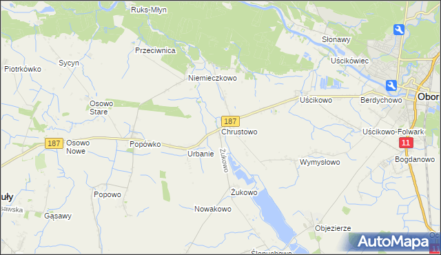 mapa Chrustowo gmina Oborniki, Chrustowo gmina Oborniki na mapie Targeo