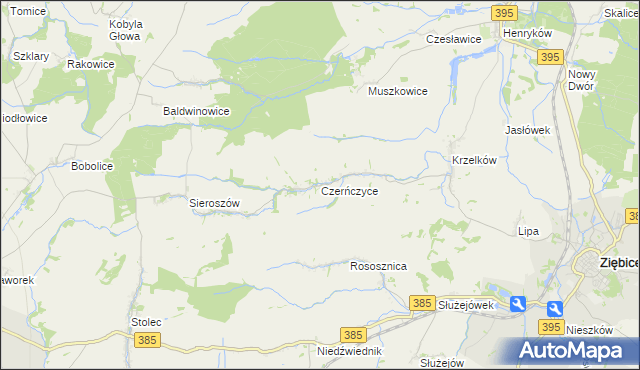 mapa Czerńczyce gmina Ziębice, Czerńczyce gmina Ziębice na mapie Targeo