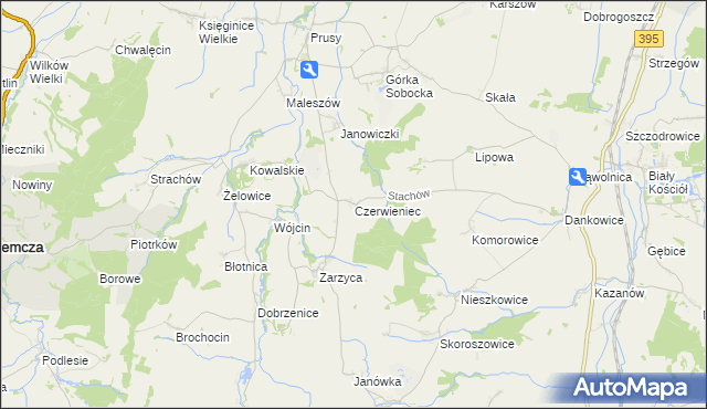 mapa Czerwieniec gmina Kondratowice, Czerwieniec gmina Kondratowice na mapie Targeo