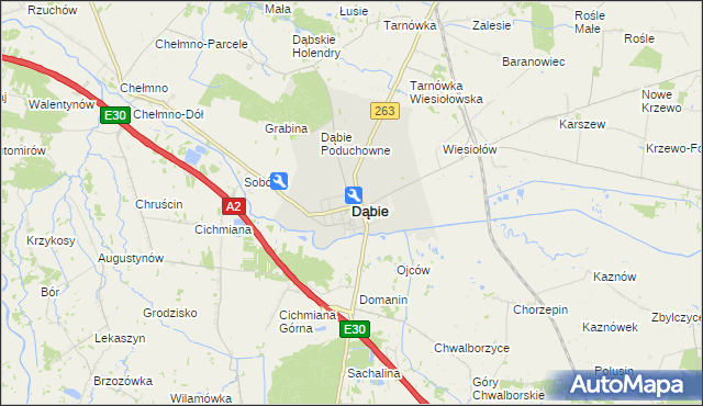 mapa Dąbie powiat kolski, Dąbie powiat kolski na mapie Targeo