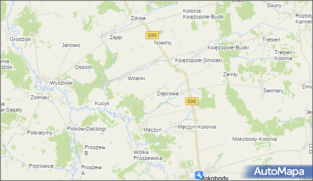 mapa Dąbrowa gmina Mokobody, Dąbrowa gmina Mokobody na mapie Targeo
