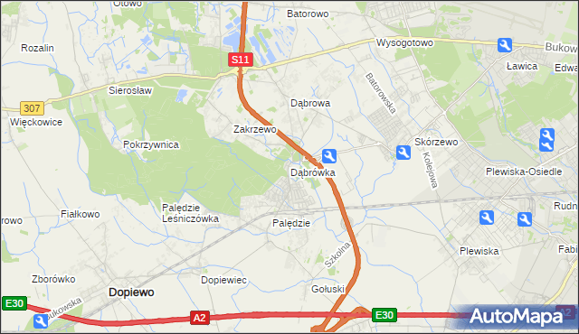 mapa Dąbrówka gmina Dopiewo, Dąbrówka gmina Dopiewo na mapie Targeo