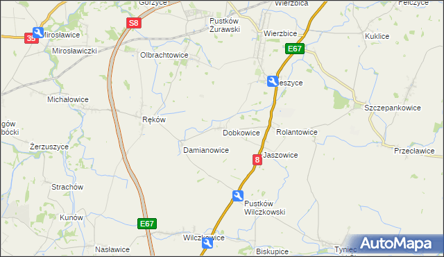 mapa Dobkowice gmina Kobierzyce, Dobkowice gmina Kobierzyce na mapie Targeo