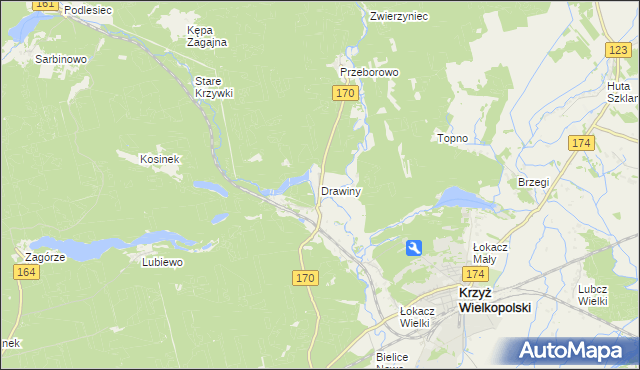 mapa Drawiny, Drawiny na mapie Targeo