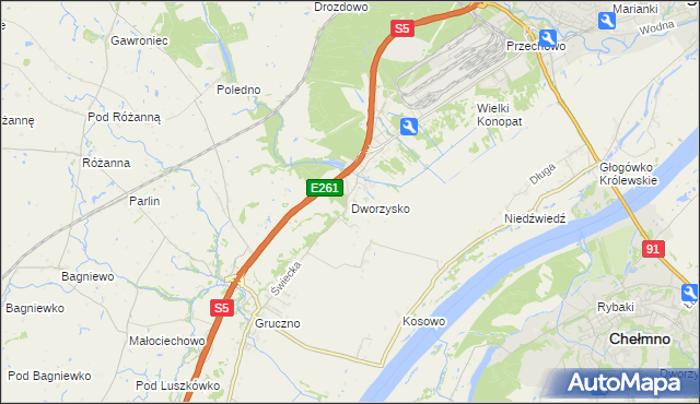 mapa Dworzysko gmina Świecie, Dworzysko gmina Świecie na mapie Targeo