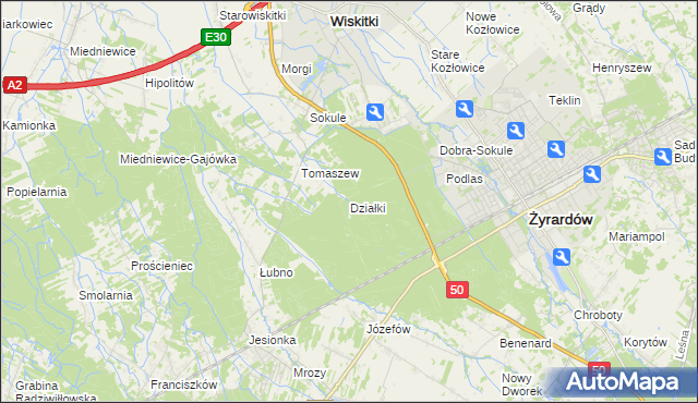 mapa Działki gmina Wiskitki, Działki gmina Wiskitki na mapie Targeo