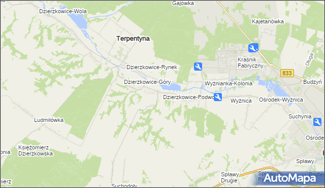 mapa Dzierzkowice-Podwody, Dzierzkowice-Podwody na mapie Targeo