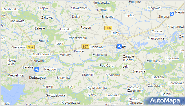 mapa Fałkowice gmina Gdów, Fałkowice gmina Gdów na mapie Targeo