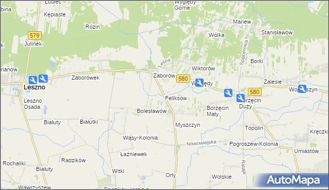 mapa Feliksów gmina Leszno, Feliksów gmina Leszno na mapie Targeo