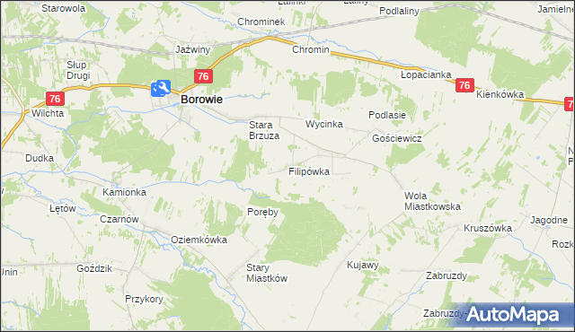 mapa Filipówka gmina Borowie, Filipówka gmina Borowie na mapie Targeo