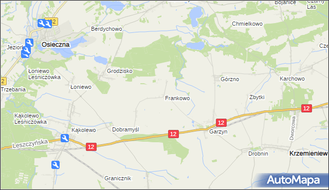 mapa Frankowo gmina Osieczna, Frankowo gmina Osieczna na mapie Targeo