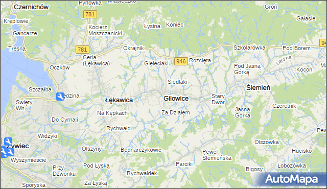 mapa Gilowice powiat żywiecki, Gilowice powiat żywiecki na mapie Targeo