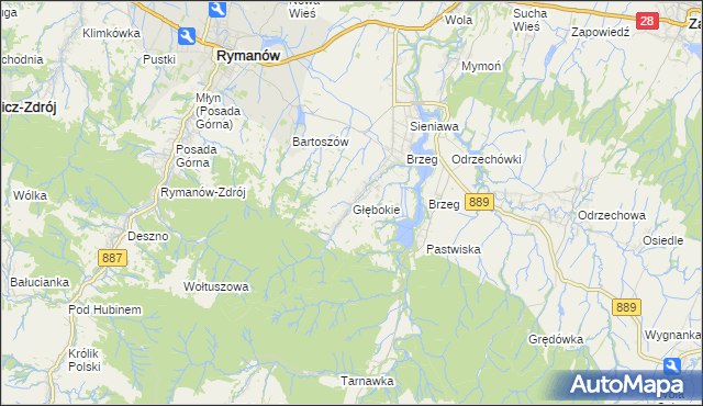 mapa Głębokie gmina Rymanów, Głębokie gmina Rymanów na mapie Targeo
