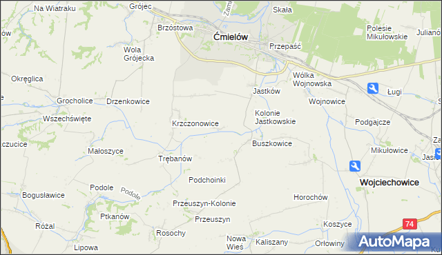 mapa Glinka gmina Ćmielów, Glinka gmina Ćmielów na mapie Targeo