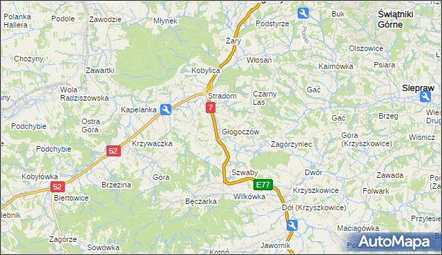 mapa Głogoczów, Głogoczów na mapie Targeo