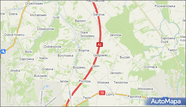 mapa Głogowiec gmina Nowosolna, Głogowiec gmina Nowosolna na mapie Targeo