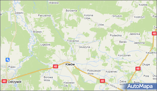 mapa Głuszyna gmina Klwów, Głuszyna gmina Klwów na mapie Targeo