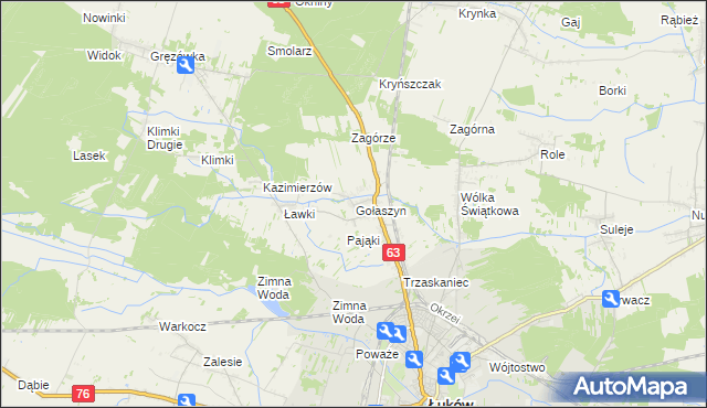 mapa Gołaszyn gmina Łuków, Gołaszyn gmina Łuków na mapie Targeo
