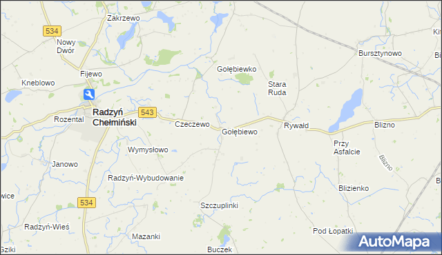 mapa Gołębiewo gmina Radzyń Chełmiński, Gołębiewo gmina Radzyń Chełmiński na mapie Targeo
