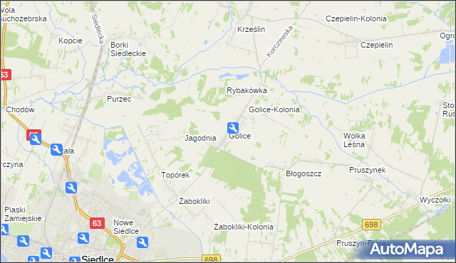 mapa Golice gmina Siedlce, Golice gmina Siedlce na mapie Targeo