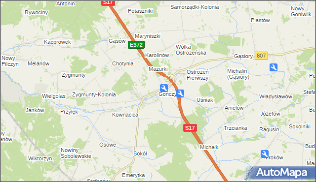 mapa Gończyce, Gończyce na mapie Targeo