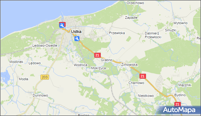 mapa Grabno gmina Ustka, Grabno gmina Ustka na mapie Targeo