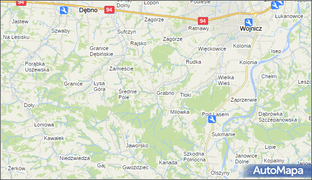 mapa Grabno gmina Wojnicz, Grabno gmina Wojnicz na mapie Targeo