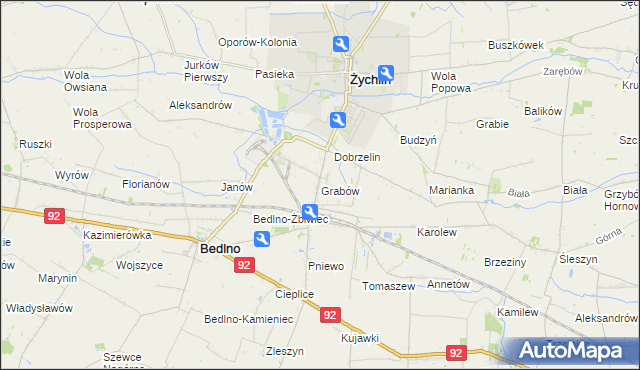 mapa Grabów gmina Żychlin, Grabów gmina Żychlin na mapie Targeo