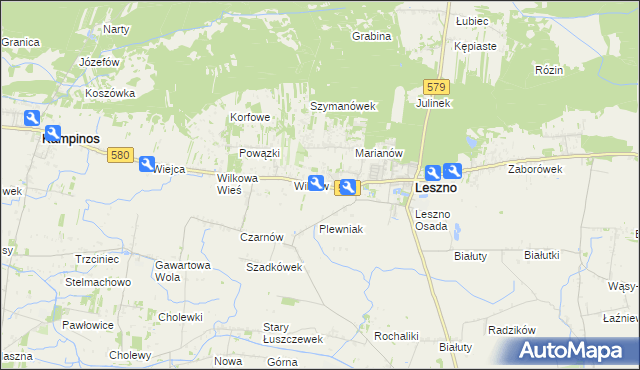 mapa Grądy gmina Leszno, Grądy gmina Leszno na mapie Targeo