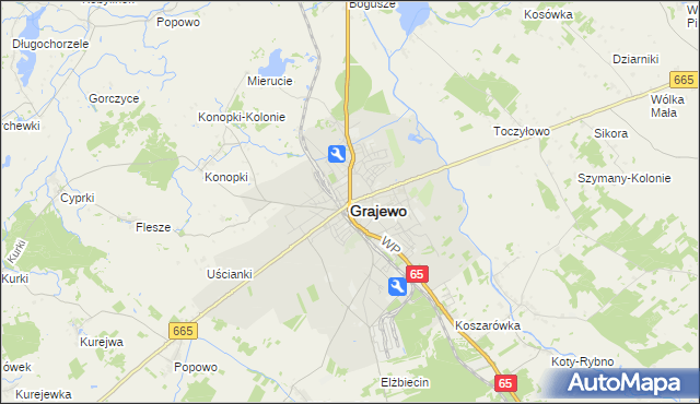 mapa Grajewo, Grajewo na mapie Targeo