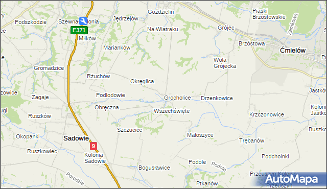 mapa Grocholice gmina Sadowie, Grocholice gmina Sadowie na mapie Targeo