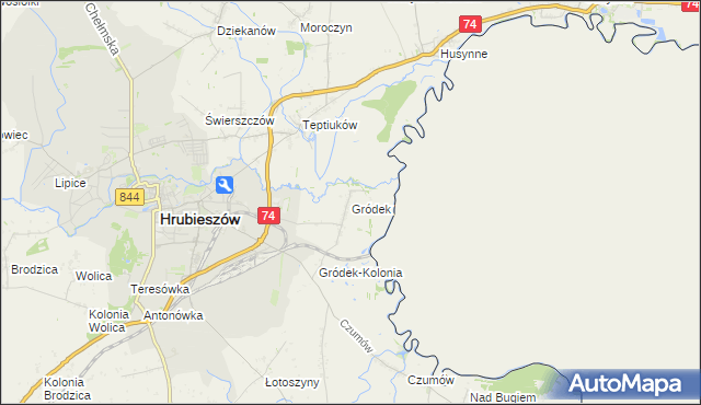 mapa Gródek gmina Hrubieszów, Gródek gmina Hrubieszów na mapie Targeo
