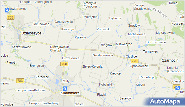 mapa Grodzonowice, Grodzonowice na mapie Targeo