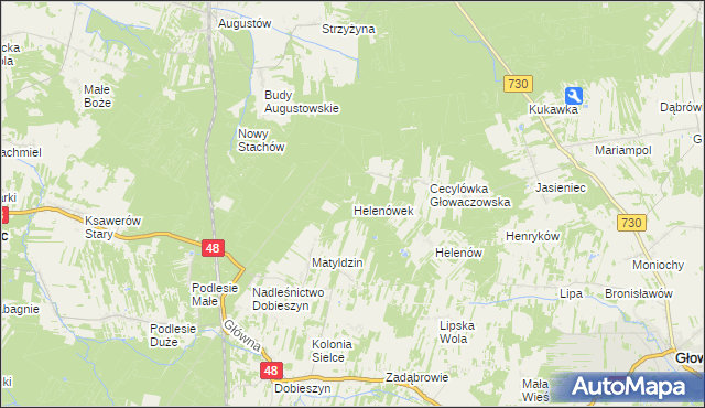 mapa Helenówek gmina Głowaczów, Helenówek gmina Głowaczów na mapie Targeo