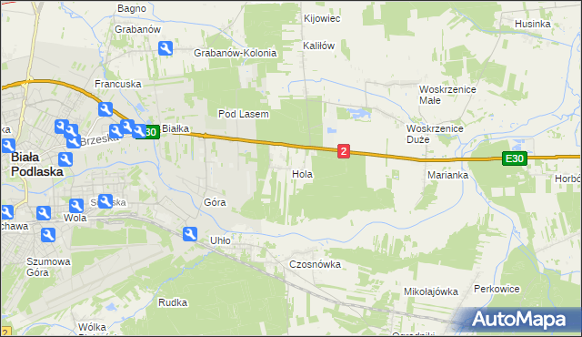 mapa Hola gmina Biała Podlaska, Hola gmina Biała Podlaska na mapie Targeo