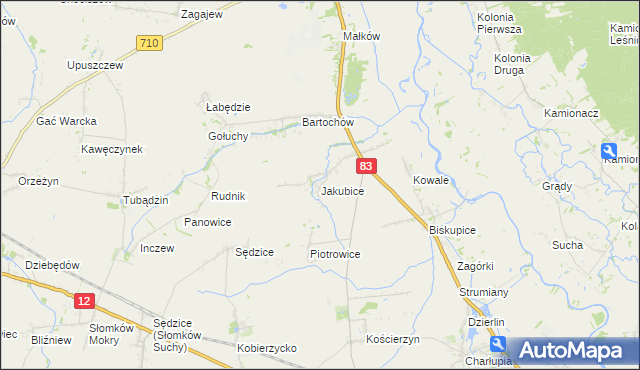 mapa Jakubice, Jakubice na mapie Targeo