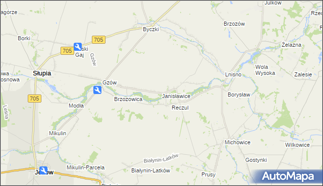 mapa Janisławice gmina Głuchów, Janisławice gmina Głuchów na mapie Targeo