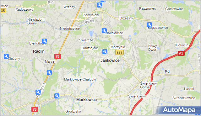 mapa Jankowice gmina Świerklany, Jankowice gmina Świerklany na mapie Targeo