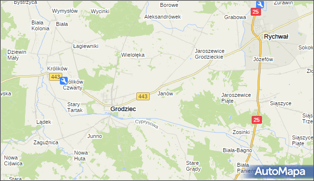 mapa Janów gmina Grodziec, Janów gmina Grodziec na mapie Targeo