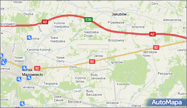 mapa Janów gmina Mińsk Mazowiecki, Janów gmina Mińsk Mazowiecki na mapie Targeo