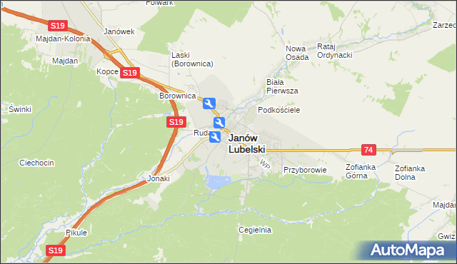 mapa Janów Lubelski, Janów Lubelski na mapie Targeo